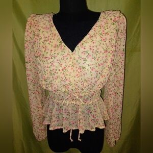 London Rose Floral V-Neck Blouse with Peplum Hem